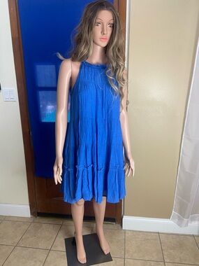 The Impeccable Pig Royal Blue Sleeveless Tiered Halter Mini Dress